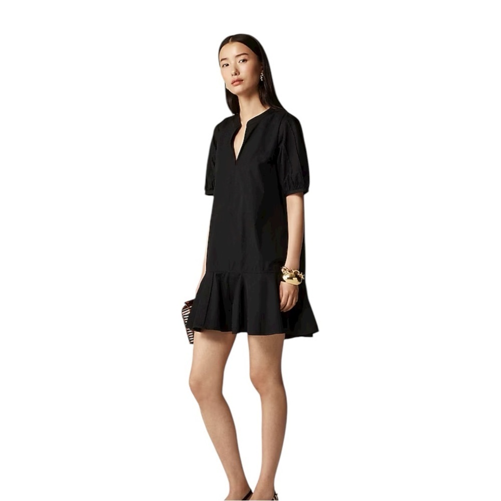 J Crew Black Delilah Mini Dress Cotton Poplin Short Puff Sleeve Womens Size L